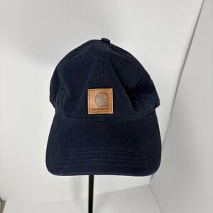 Carhartt Navy Blue Leather Patch Baseball Cap Adjustable Dad Hat